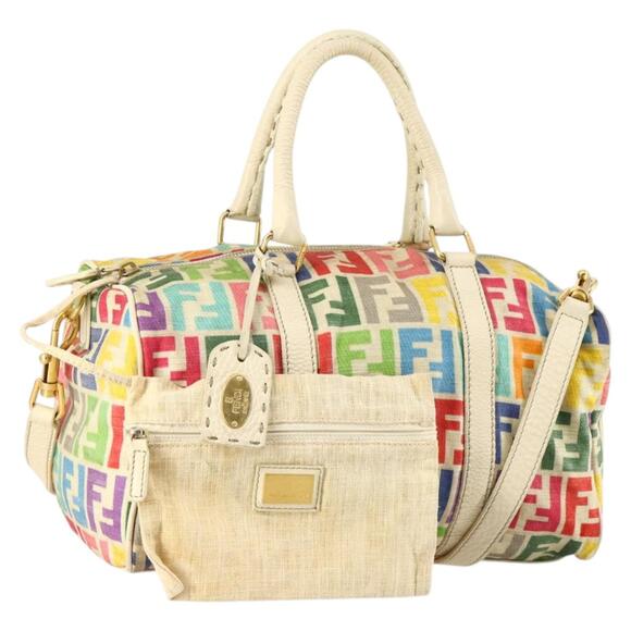 FENDI Zucca Canvas Boston Bag Pvc Multicolor Gold - Picture 1 of 13